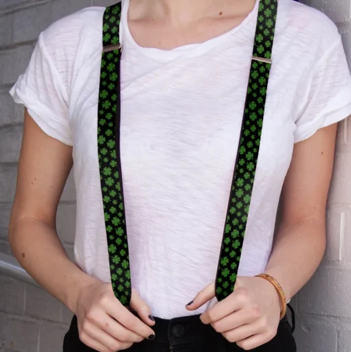 Suspenders - 1.0" - St. Pat's Clovers Scattered Black/Green