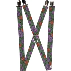 Suspenders - 1.0" - Succulents Stacked Green Pink Orange