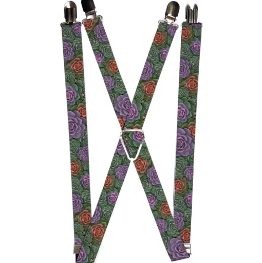 Suspenders - 1.0" - Succulents Stacked Green Pink Orange