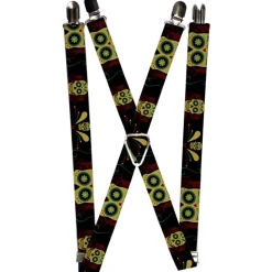 Suspenders - 1.0" - Sugar Skulls Black/Olive/Burgundy