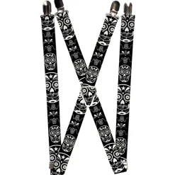 Suspenders - 1.0" - Sugar Skulls Black/White