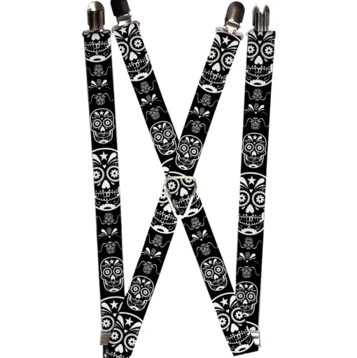 Suspenders - 1.0" - Sugar Skulls Black/White