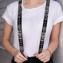 Suspenders - 1.0" - Sugar Skulls Black/White