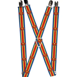 Suspenders - 1.0" - Superman Shield Stripe Blue Yellow Red