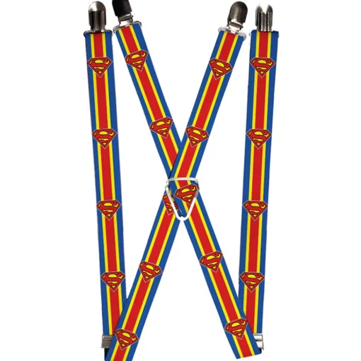 Suspenders - 1.0" - Superman Shield Stripe Blue Yellow Red