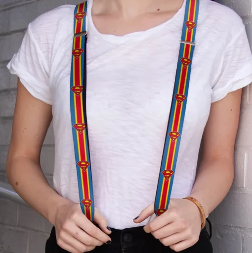 Suspenders - 1.0" - Superman Shield Stripe Blue Yellow Red