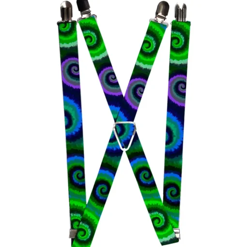Suspenders - 1.0" - Tie Dye Swirl Green/Blue/Purple