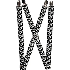 Suspenders - 1.0" - Tilted Skulls Black/White