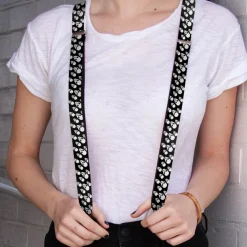 Suspenders - 1.0" - Tilted Skulls Black/White
