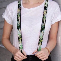 Suspenders - 1.0" - Tinker Bell 4-Poses Paint Splatter Black Greens