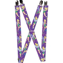 Suspenders - 1.0" - Tinker Bell Poses Flowers Stars Skull Purple