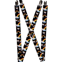 Suspenders - 1.0" - Unicorns/Rainbows/Stars Black