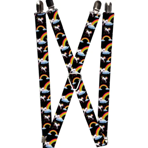 Suspenders - 1.0" - Unicorns/Rainbows/Stars Black