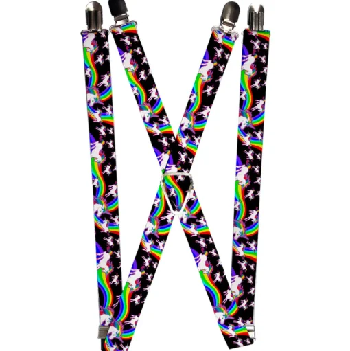 Suspenders - 1.0" - Unicorns/Rainbow Swirl Black