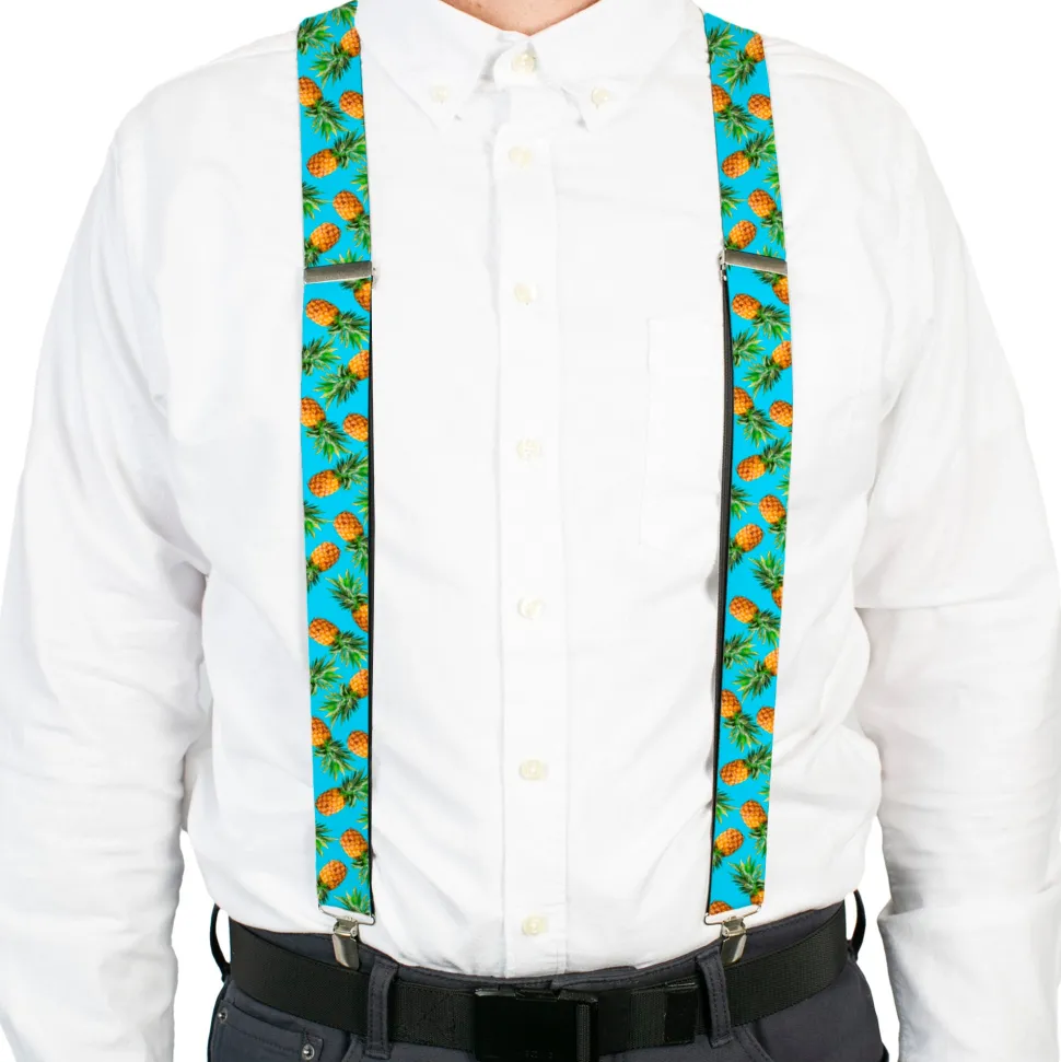 Suspenders - 1.5" - Vivid Pineapples Scattered Blue