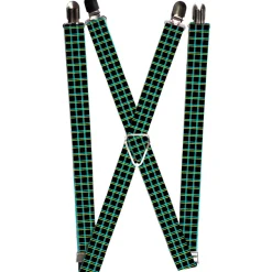 Suspenders - 1.0" - Wire Grid Black/Turquoise/Yellow