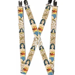 Suspenders - 1.0" - WONDER WOMAN Face Pose Leopard Tan