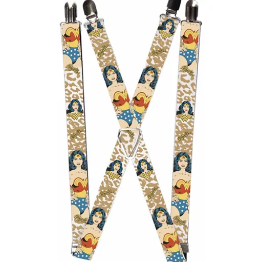 Suspenders - 1.0" - WONDER WOMAN Face Pose Leopard Tan