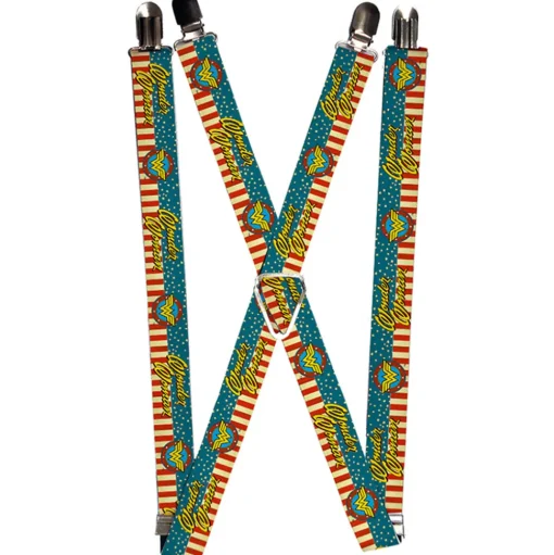 Suspenders - 1.0" - WONDER WOMAN Logo Americana Red White Blue Yellow