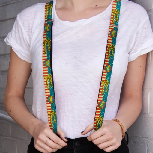 Suspenders - 1.0" - WONDER WOMAN Logo Americana Red White Blue Yellow