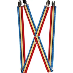 Suspenders - 1.0" - Wonder Woman Stripe Stars Red Gold Blue White
