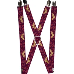 Suspenders - 1.0" - Wonder Woman Logo Floral Collage Purple Pinks Gold