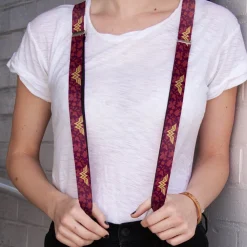 Suspenders - 1.0" - Wonder Woman Logo Floral Collage Purple Pinks Gold