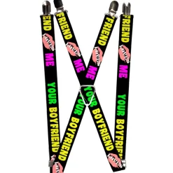 Suspenders - 1.0" - YOUR BOYFRIEND LOVES ME w/Kiss Black/Neon