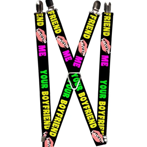 Suspenders - 1.0" - YOUR BOYFRIEND LOVES ME w/Kiss Black/Neon