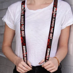 Suspenders - 1.0" - ZOMBIES RUINED THIS BELT Black/White/Red Splatter