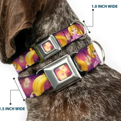 Tangled Lights Light Full Color Purple/Gold Seatbelt Buckle Collar - Rapunzel 4-Tangled Poses/Pascal/Lights Light Purples