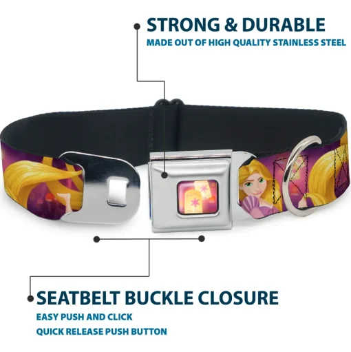 Tangled Lights Light Full Color Purple/Gold Seatbelt Buckle Collar - Rapunzel 4-Tangled Poses/Pascal/Lights Light Purples