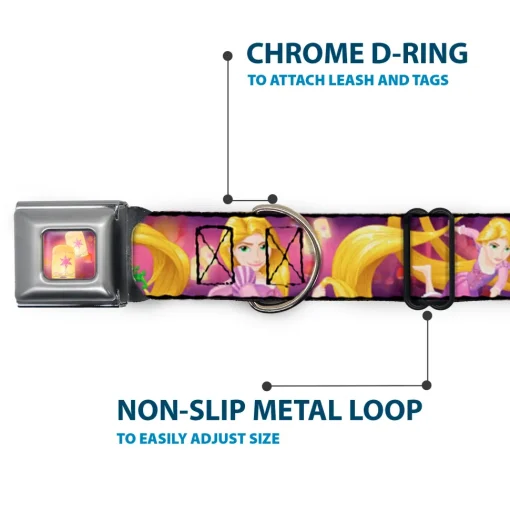 Tangled Lights Light Full Color Purple/Gold Seatbelt Buckle Collar - Rapunzel 4-Tangled Poses/Pascal/Lights Light Purples