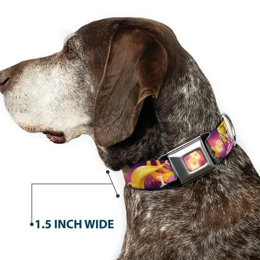 Tangled Lights Light Full Color Purple/Gold Seatbelt Buckle Collar - Rapunzel 4-Tangled Poses/Pascal/Lights Light Purples