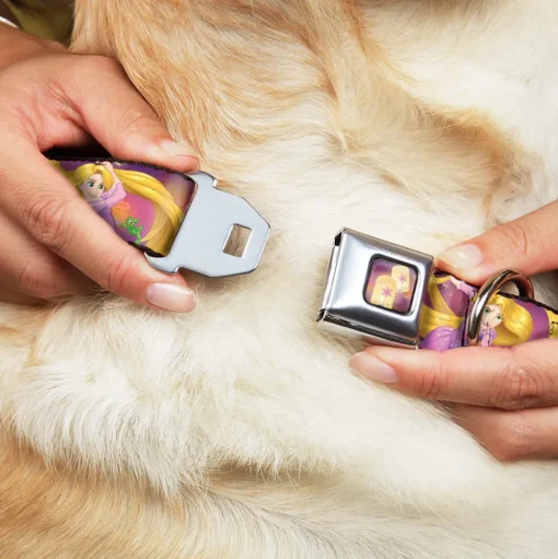Tangled Lights Light Full Color Purple/Gold Seatbelt Buckle Collar - Rapunzel 4-Tangled Poses/Pascal/Lights Light Purples