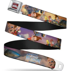 The Adventures of Jimmy Neutron Logo Full Color Red/Blues Seatbelt Belt - THE ADVENTURES OF JIMMY NEUTRON Jimmy Flying Poses Webbing
