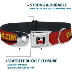THE BIG BANG THEORY Full Color Black White Red Seatbelt Buckle Collar - BAZINGA! Red/Gold/Black