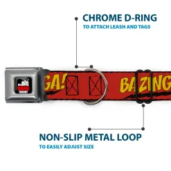 THE BIG BANG THEORY Full Color Black White Red Seatbelt Buckle Collar - BAZINGA! Red/Gold/Black