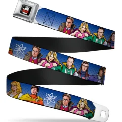 THE BIG BANG THEORY Full Color Black White Red Seatbelt Belt - The Big Bang Theory Superhero Characters Group Blue Dot Fade Webbing