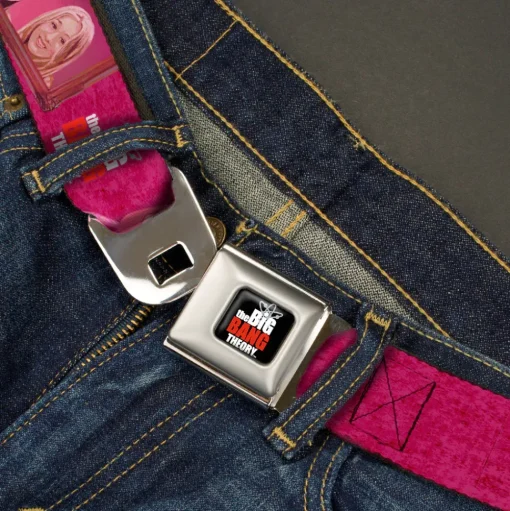 THE BIG BANG THEORY Full Color Black White Red Seatbelt Belt - Amy & Penny Sketch/Portrait BESTIES Pinks/White Webbing