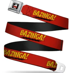 THE BIG BANG THEORY Full Color Black White Red Seatbelt Belt - BAZINGA! Red/Gold/Black Webbing