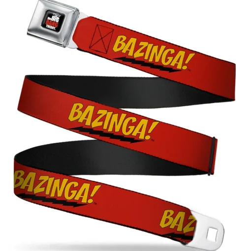 THE BIG BANG THEORY Full Color Black White Red Seatbelt Belt - BAZINGA! Red/Gold/Black Webbing