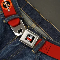THE BIG BANG THEORY Full Color Black White Red Seatbelt Belt - BAZINGA! Logo Burgundy Webbing