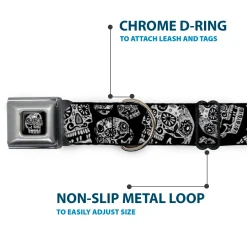 The Dust of Living II Skull Full Color Black/White Seatbelt Buckle Collar - The Dust of Living II Sugar Skulls Black/White