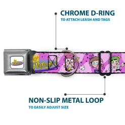 THE FAIRLY ODDPARENTS Logo Full Color White Seatbelt Buckle Collar - THE FAIRLY ODDPARENTS Timmy with Cosmo and Wanda Group Pose Pinks