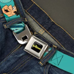 THE FLINTSTONES Logo Full Color Black Yellow Seatbelt Belt - Fred Face YABBA DABBA DOO Blues Webbing