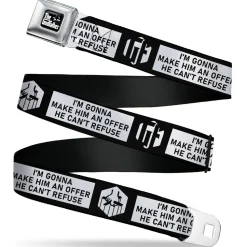THE GODFATHER Title Logo Full Color Black/White Seatbelt Belt - The Godfather Quote I'M GONNA MAKE HIM AN OFFER HE CAN'T REFUSE Black/White Webbing