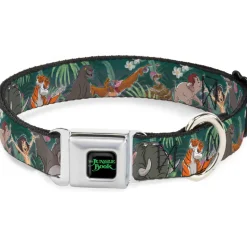 THE JUNGLE BOOK Full Color Black/Green Seatbelt Buckle Collar - The Jungle Book 8-Character Group Greens