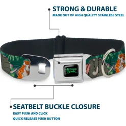 THE JUNGLE BOOK Full Color Black/Green Seatbelt Buckle Collar - The Jungle Book 8-Character Group Greens