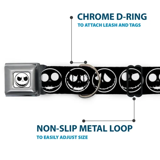 The Nightmare Before Christmas Jack Smiling Full Color White/Black Seatbelt Buckle Collar - The Nightmare Before Christmas Jack 5-Expressions Black/White